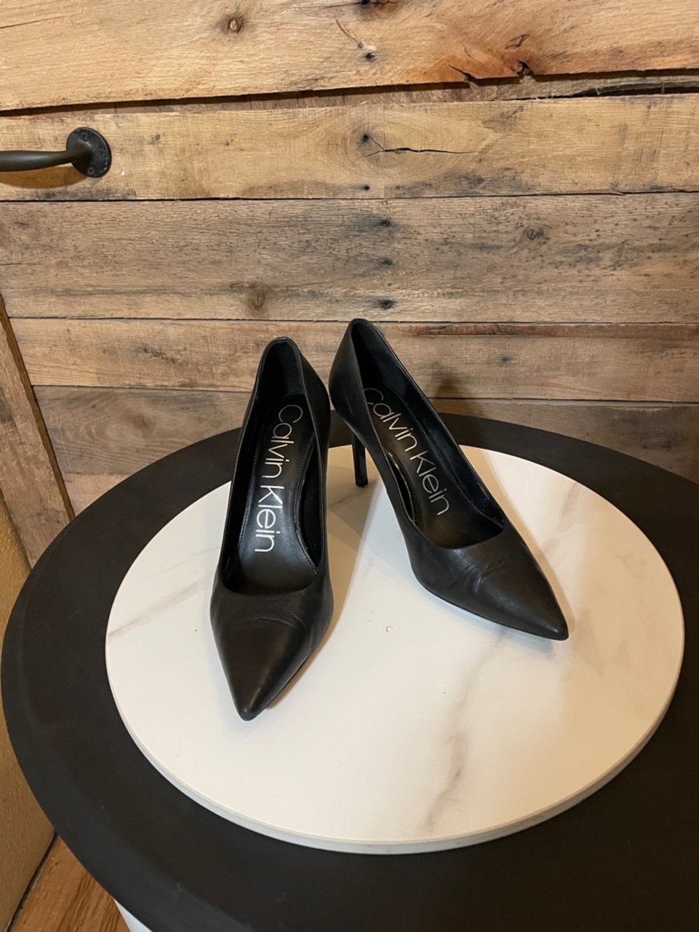 Calvin Klein Ronna Black Pointed Toe Leather stiletto.